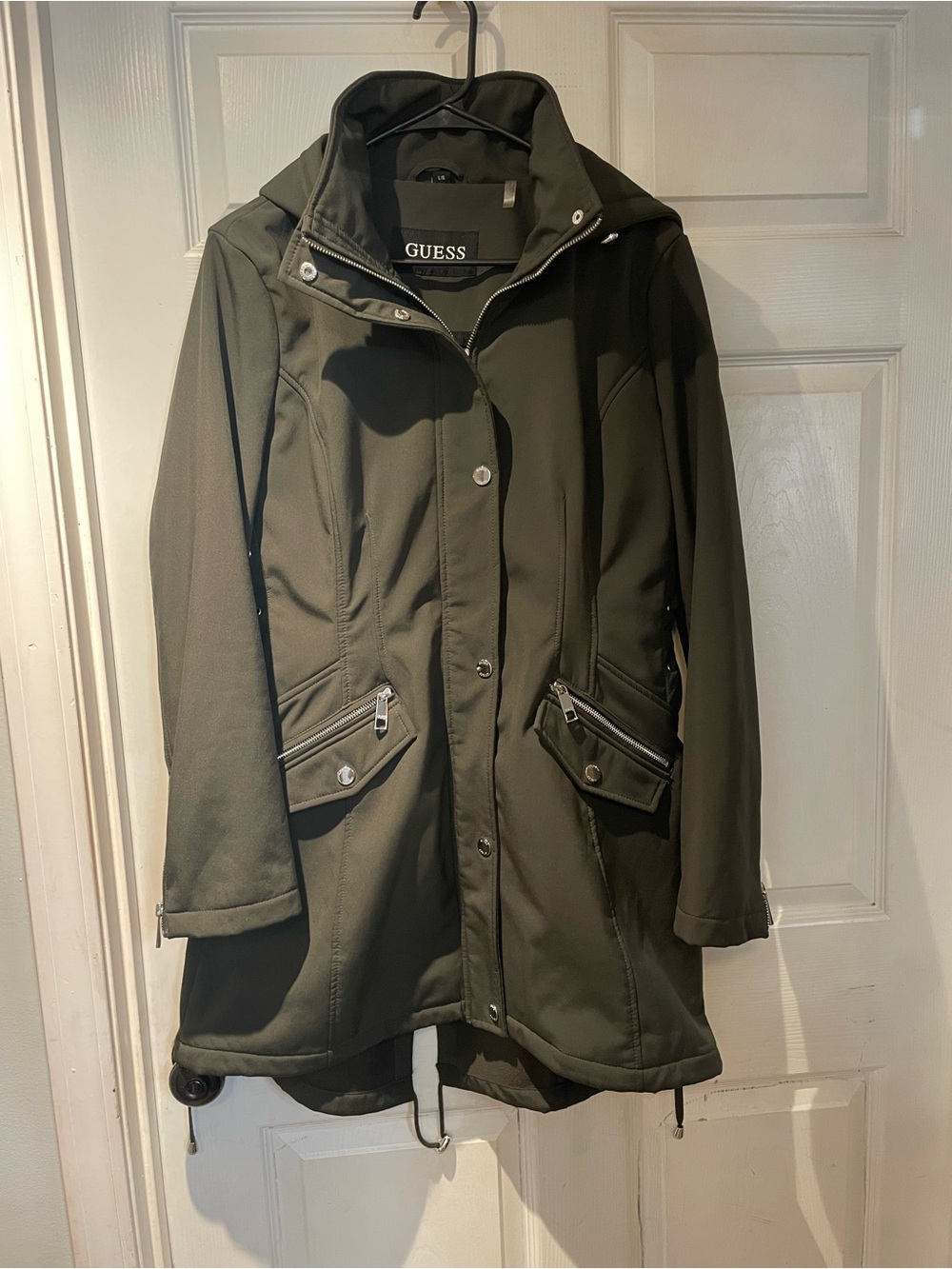 GUESS Women's Olive Green Hooded Parka Jacket Large